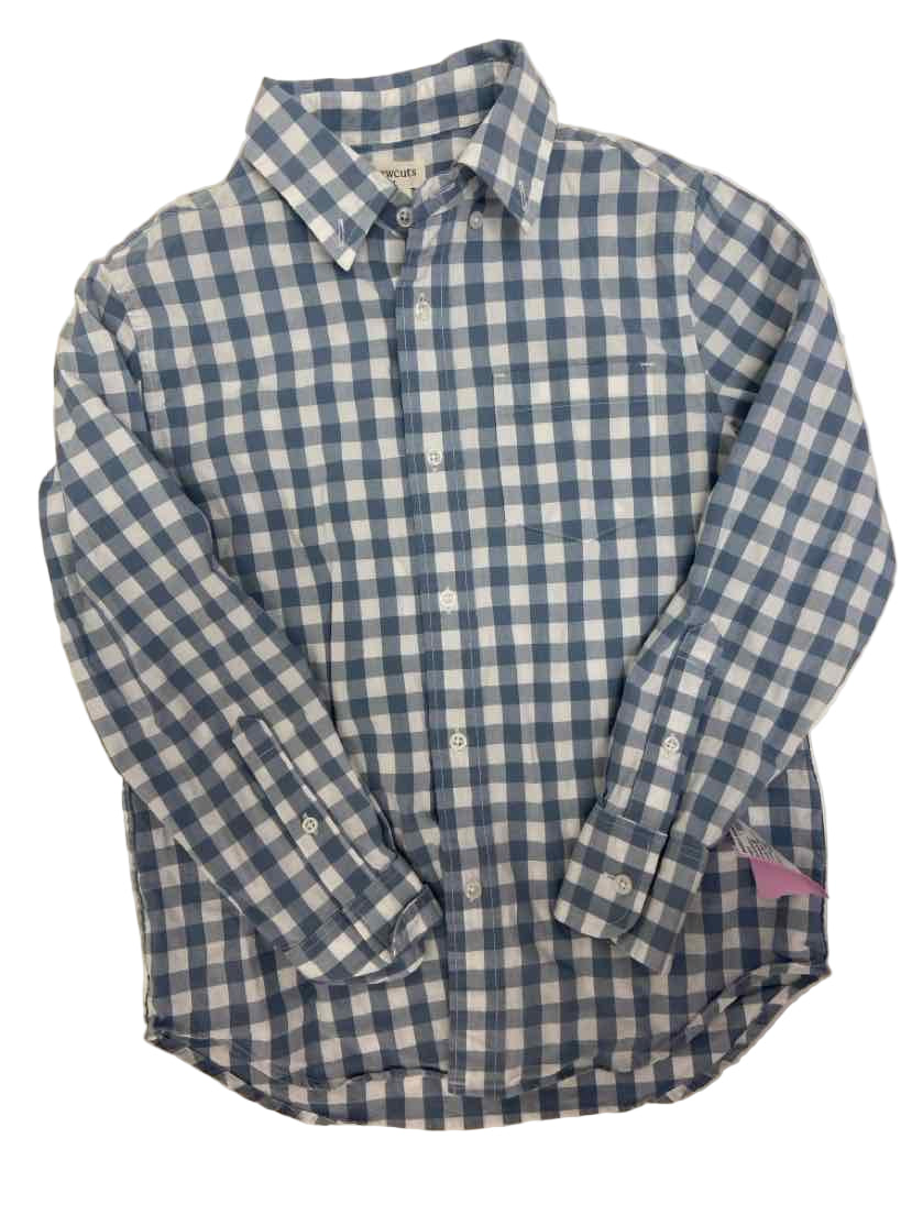 Crewcuts (B) White Blue Plaid Youth Size 8 ButtondownLS