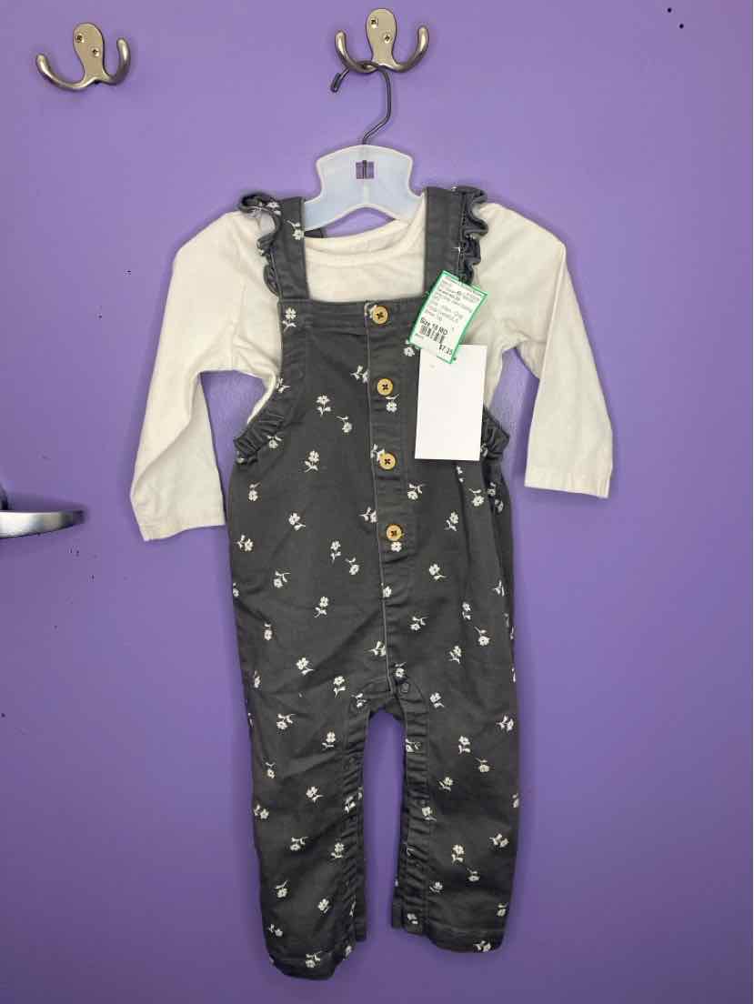 Cat and Jack (D) White Gray Infant Size 18 MO 2PC Overall Pant