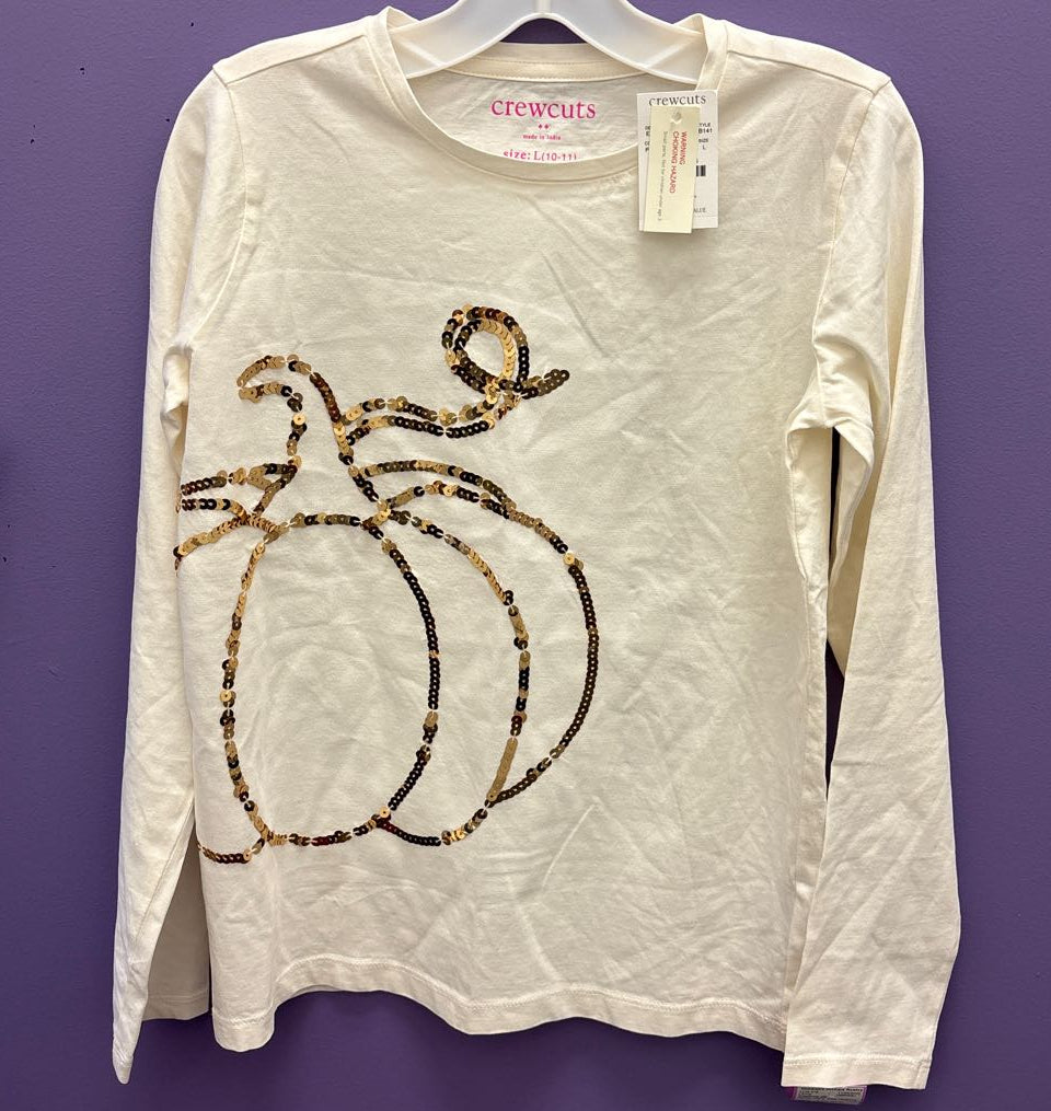 Crewcuts (B) Sequin Pumpkin White Youth Size 10 Long Sleeve Top
