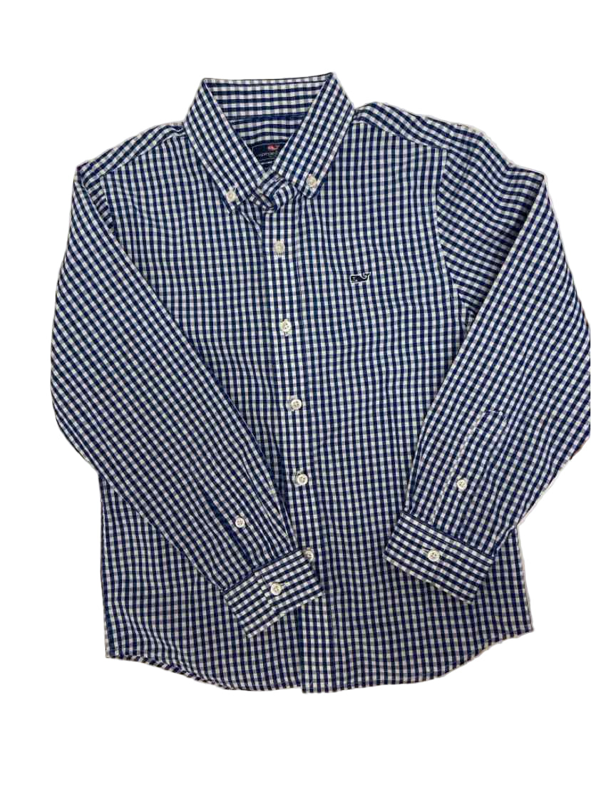 Vineyard Vines (A) White Blue Plaid Youth Size 7 ButtondownLS