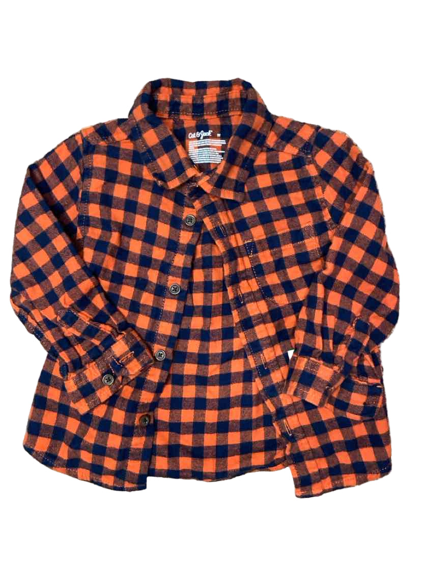 Cat and Jack (D) Orange Blue Toddler Size 2T ButtondownLS