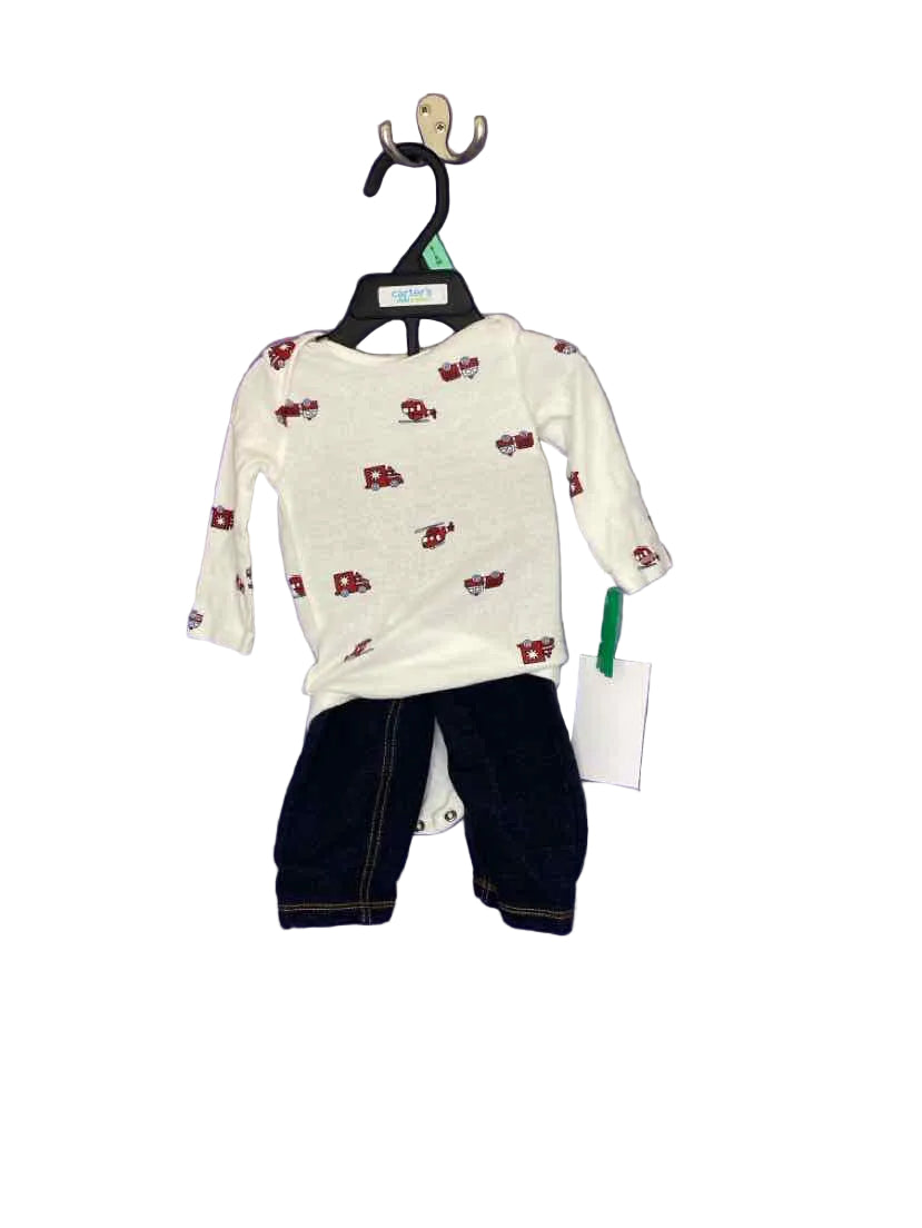 Carters (C) White Print Infant Size 6 MO 2PC Casual