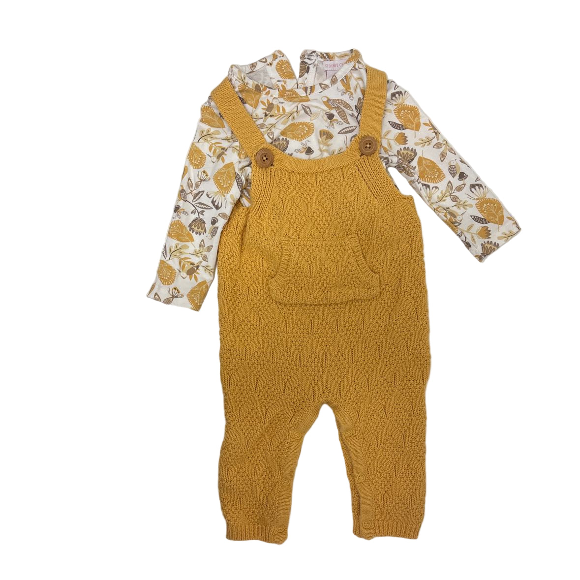 Shabby Chic Yellow Infant Size 3-6 MO 2PC Overall Pant