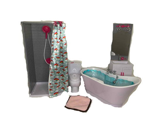 Dolls: Bathroom: Sink, Tub, Toilet, Shower and accessories
