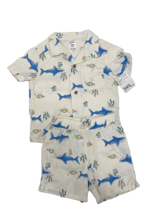 Carters (C) White Blue Infant Size 18 MO 2PC Casual