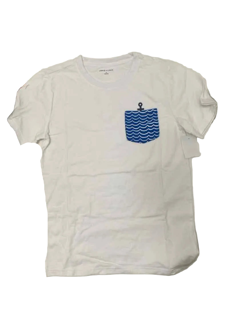 Janie and Jack (A) White Blue Youth Size 12 SSTop