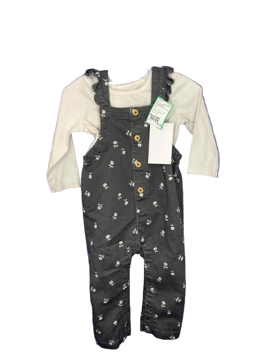 Cat and Jack (D) White Gray Infant Size 18 MO 2PC Overall Pant