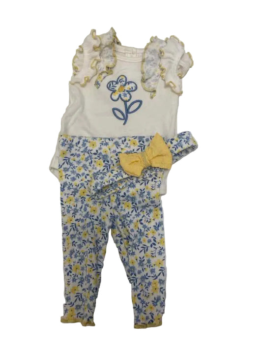 Little Lass (D) White Blue Infant Size 0-3 MO 3PC Casual