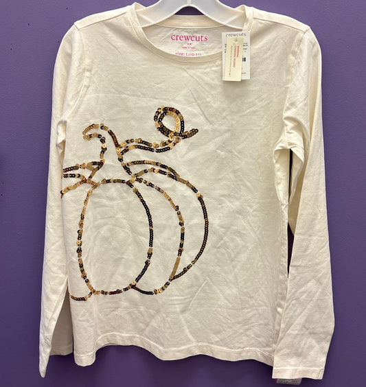 Crewcuts (B) Sequin Pumpkin White Youth Size 10 Long Sleeve Top