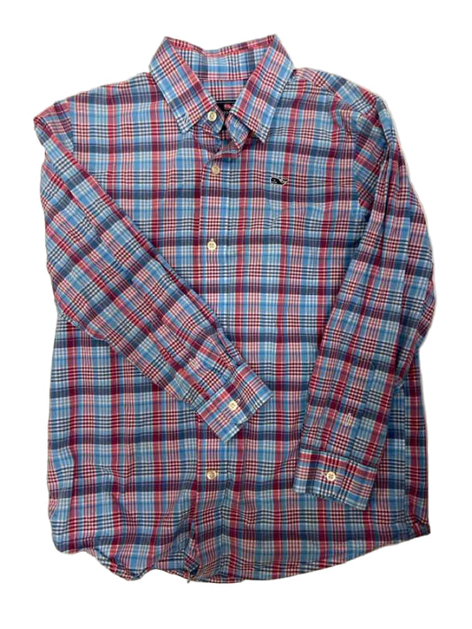 Vineyard Vines (A) Blue Pink Plaid Youth Size 7 ButtondownLS