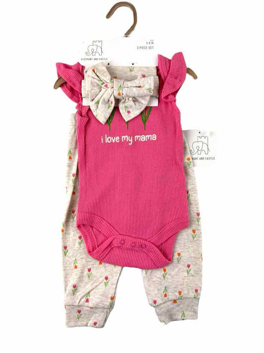 Elephant and Castle Pink Tan Infant Size 3-6 MO 3PC Casual