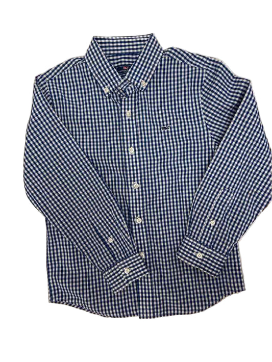 Vineyard Vines (A) White Blue Plaid Youth Size 7 ButtondownLS