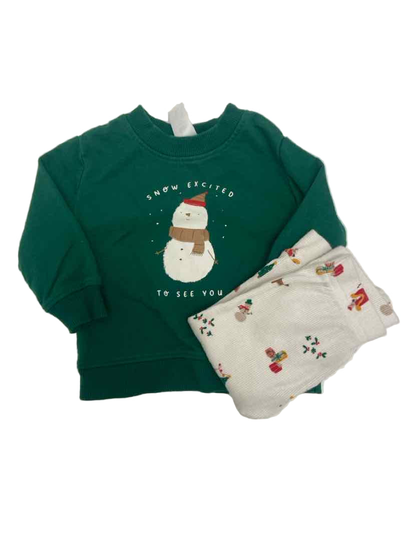 Carters (C) White Green Infant Size 6 MO 2PC Casual