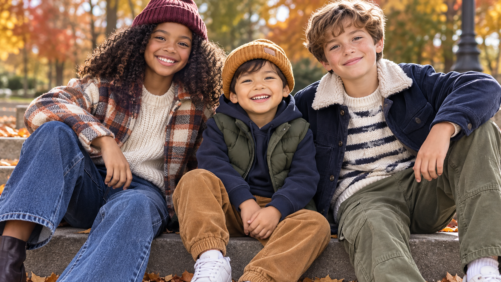 3 kids sitting outside 