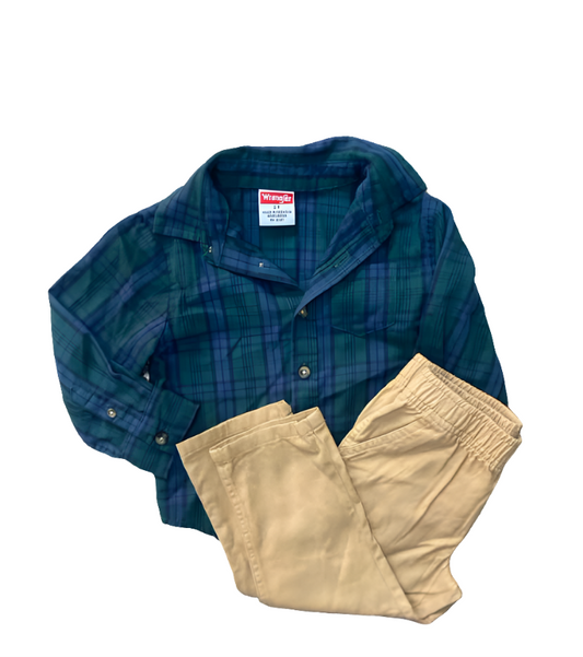 Wrangler (C) Blue Green Tan Toddler Size 2T 2PCDressy