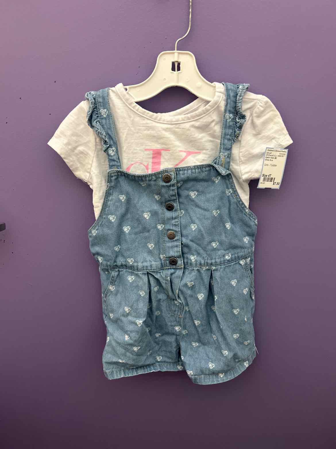 Calvin Klein (B) White Blue Toddler Size 4T 2PCOverallShort