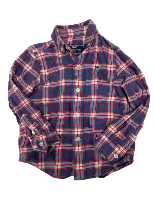 Vineyard Vines (A) Blue Red Plaid Toddler Size 2T ButtondownLS