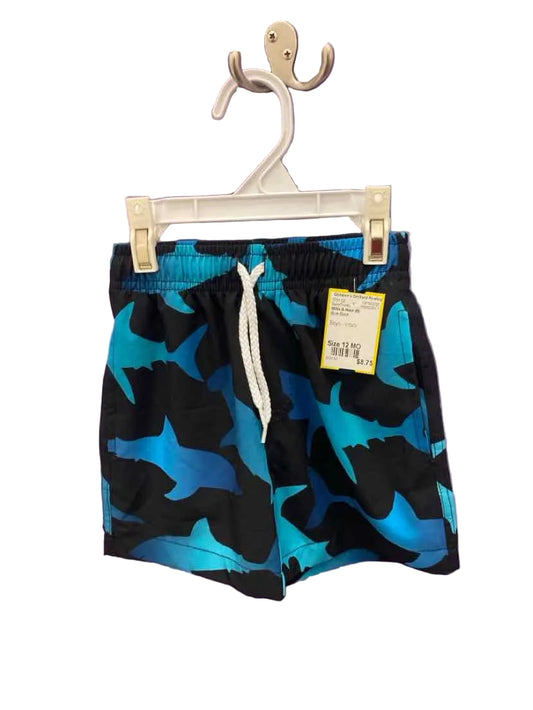 Millie & Maxx (B) Blue Black Infant Size 12 MO SwimTrunks