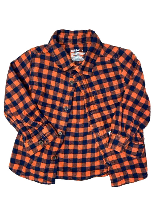 Cat and Jack (D) Orange Blue Toddler Size 2T ButtondownLS