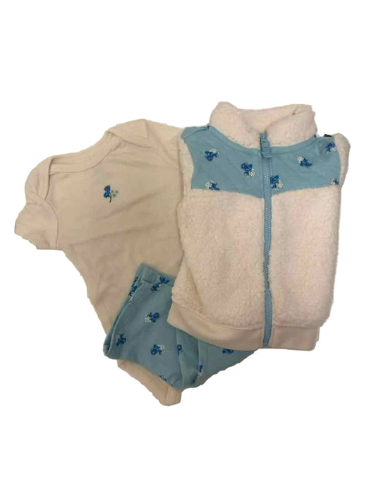 Carters (C) White Blue Infant Size 6 MO 3PC Casual